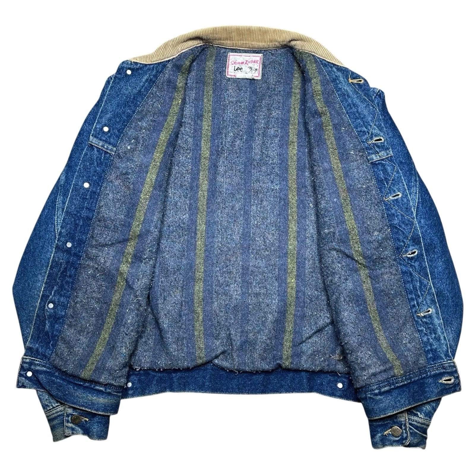 Vintage LEE Storm Rider Denim Jacket Men’s M-L Blanket Lined Corduroy Dark Wash - Photo 3
