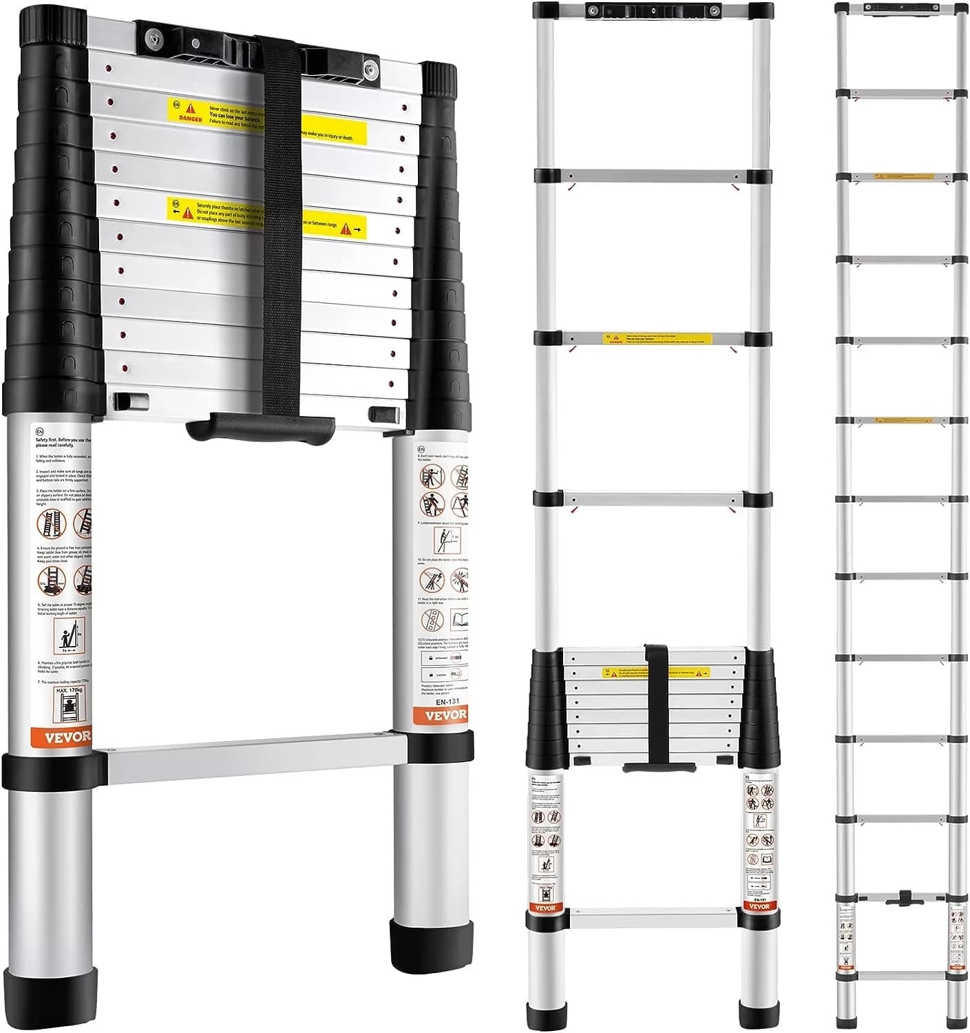 12.5 ft. Aluminum Telescoping Ladder with Triangle Stabilizers, 330 lbs. Capacit