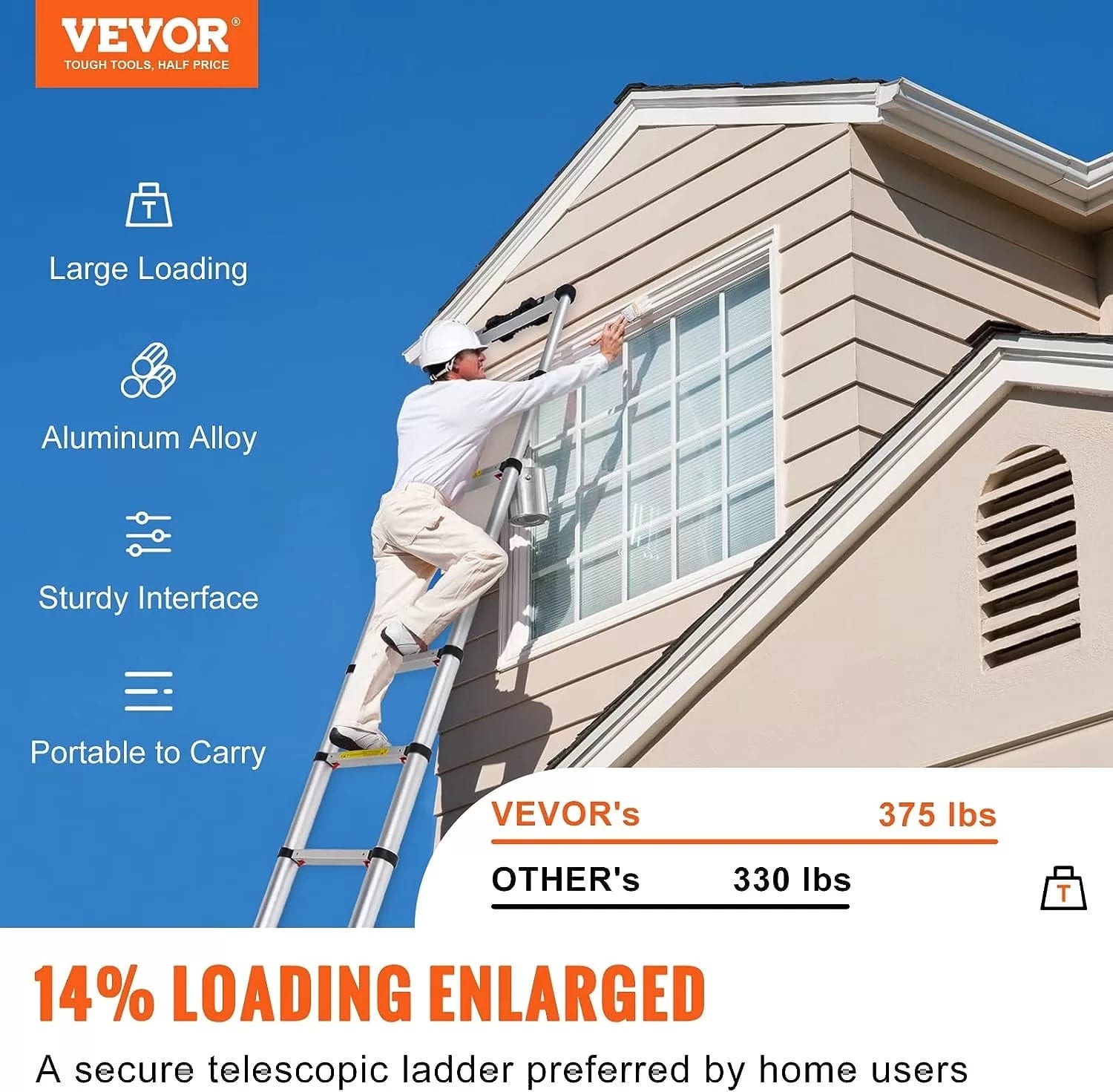 12.5 ft. Aluminum Telescoping Ladder with Triangle Stabilizers, 330 lbs. Capacit - Photo 3