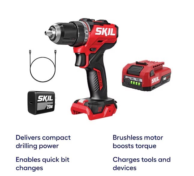 SKIL PWR CORE 12v 1/2in Keyless Brushless Cordless Drill - 1 Battery/Charger Inc